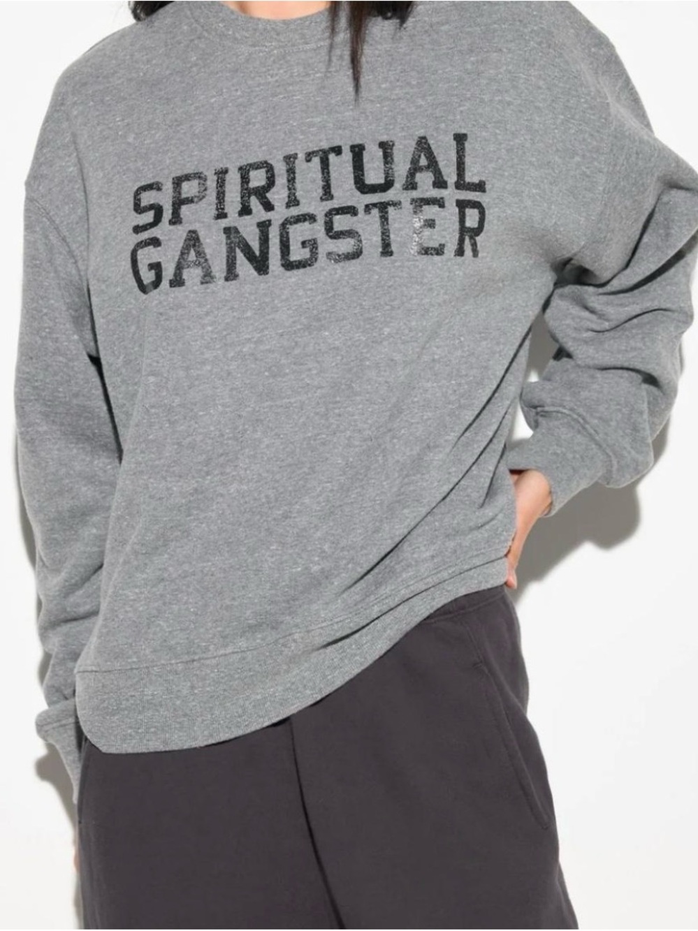 Spiritual Gangster Women's Grey Sweatshirt with Glossy Black Logo NWOT